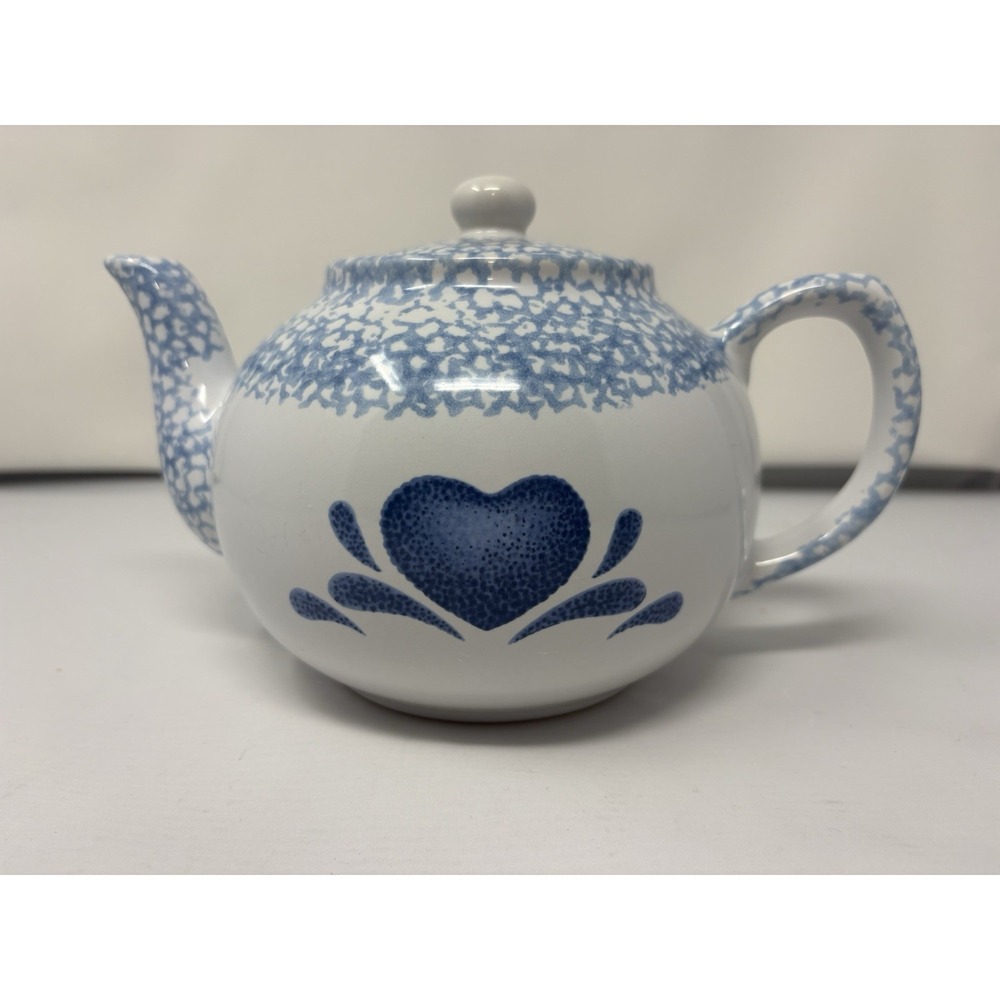 Vintage 90's Mom Corelle Blue Hearts Stoneware Tea Pot Cottage Core Farmhouse